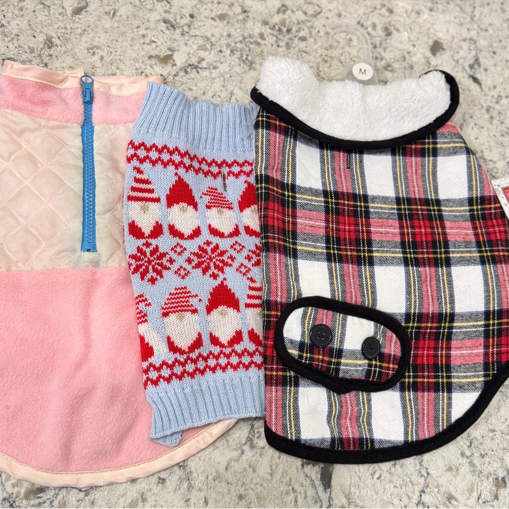 Plaid and Gnome Dog Sweaters size M